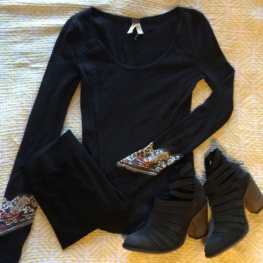 Free people paisley cuff scoop neck